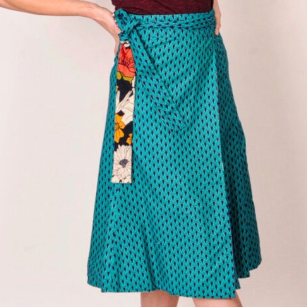 Kariza Ocean Wrap Midi Silk Skirt
